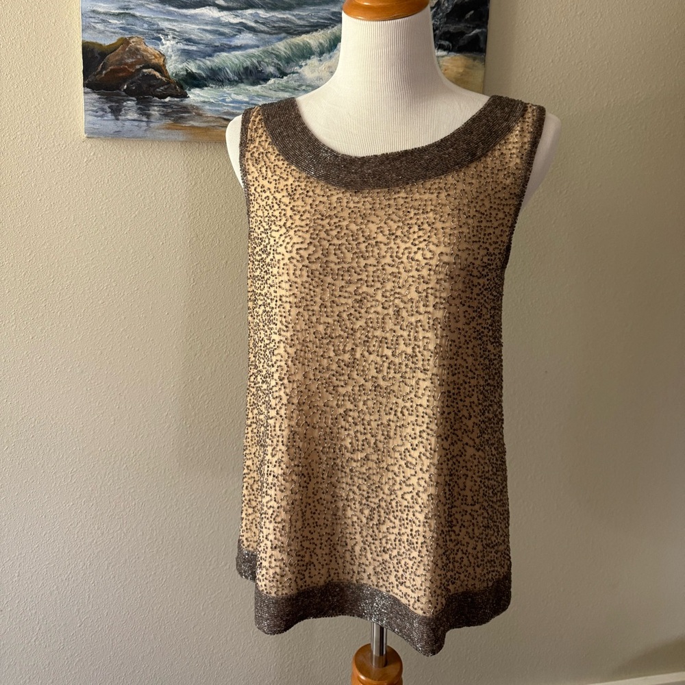 NWT Parker blush colored beaded silk top